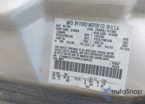 1998 Ford Expedition Eddie Bauer/Xlt z USA, uszkodzony, nr VIN 1FMRU17L9WLC28552